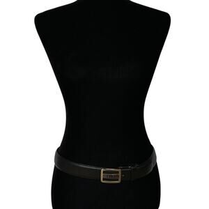 Vintage Yves Saint Laurent Belt Black Leather Gold Buckle YSL Women's Medium